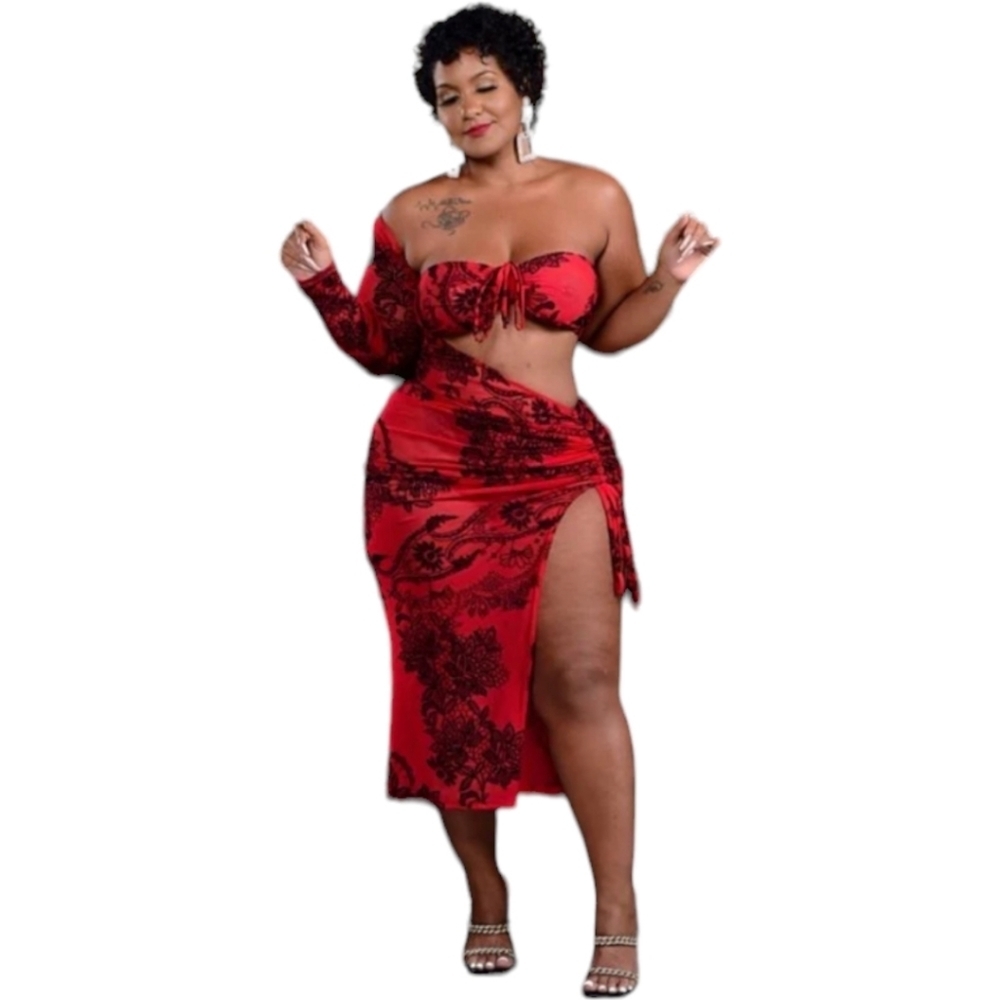 Red/Black Skirt Set